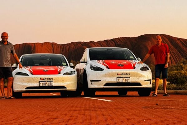 two teslas at uluru