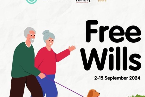 two older people in cartoon style with the text Fee Wills 2-15 September