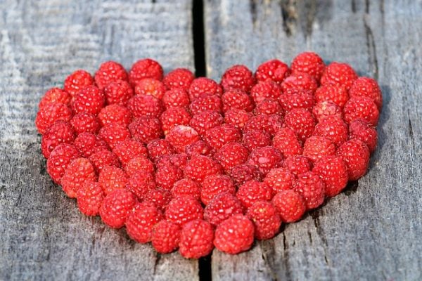 raspberries in the shape of a heart